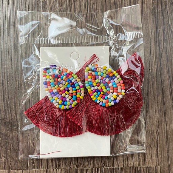 2 for $12.00 Boho Fan Tassel Beaded Earrings - Picture 2 of 6